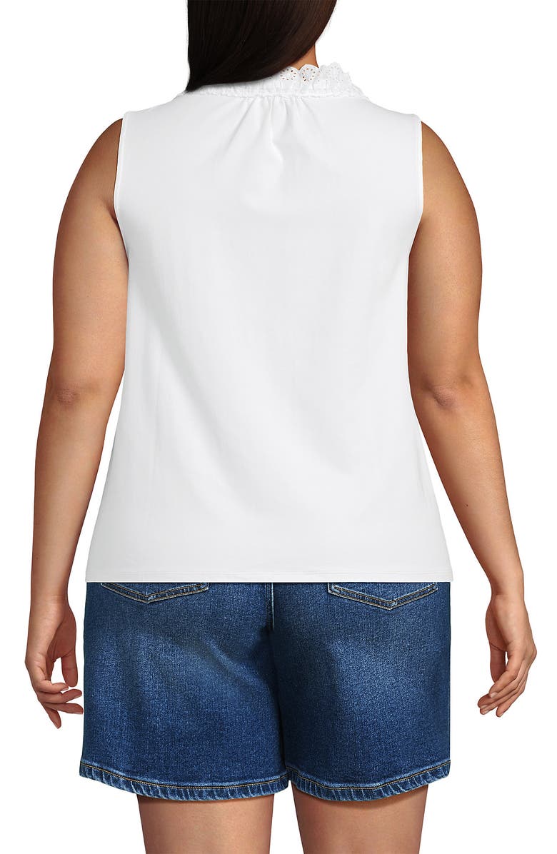 Lands' End Lightweight Jersey Button Front Lace Trim Tank, Alternate, color, White