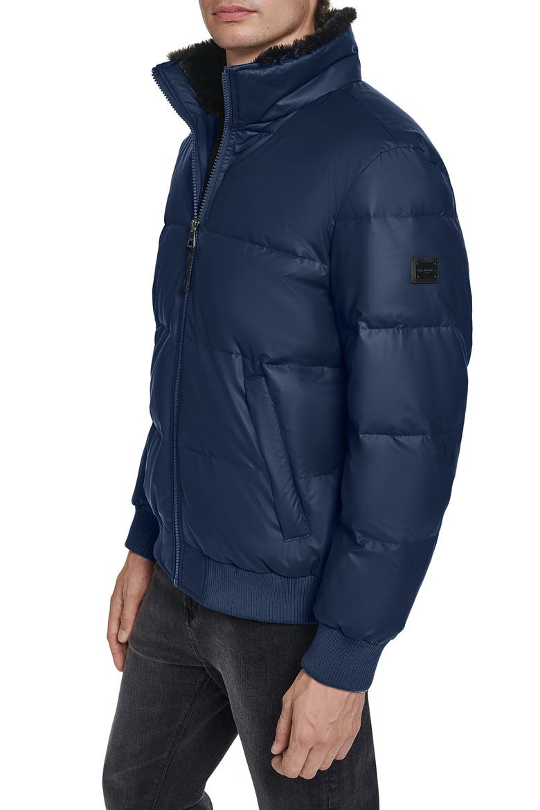 Quilted Bomber Jacket with Faux Shearling Collar, Alternate, color, NAVY
