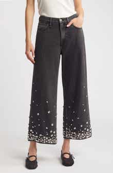 rag & bone Featherweight Andi Rhinestone High Waist Ankle Wide Leg Jeans