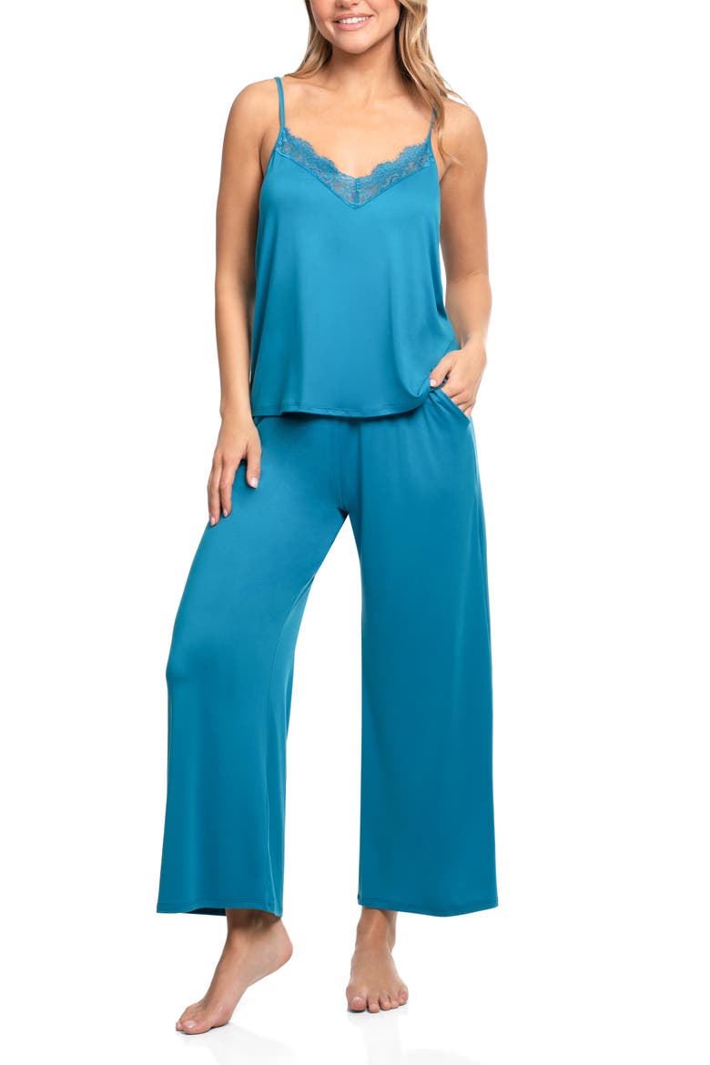 Aimee Knit Cropped Pajama Set, Main, color, TEAL