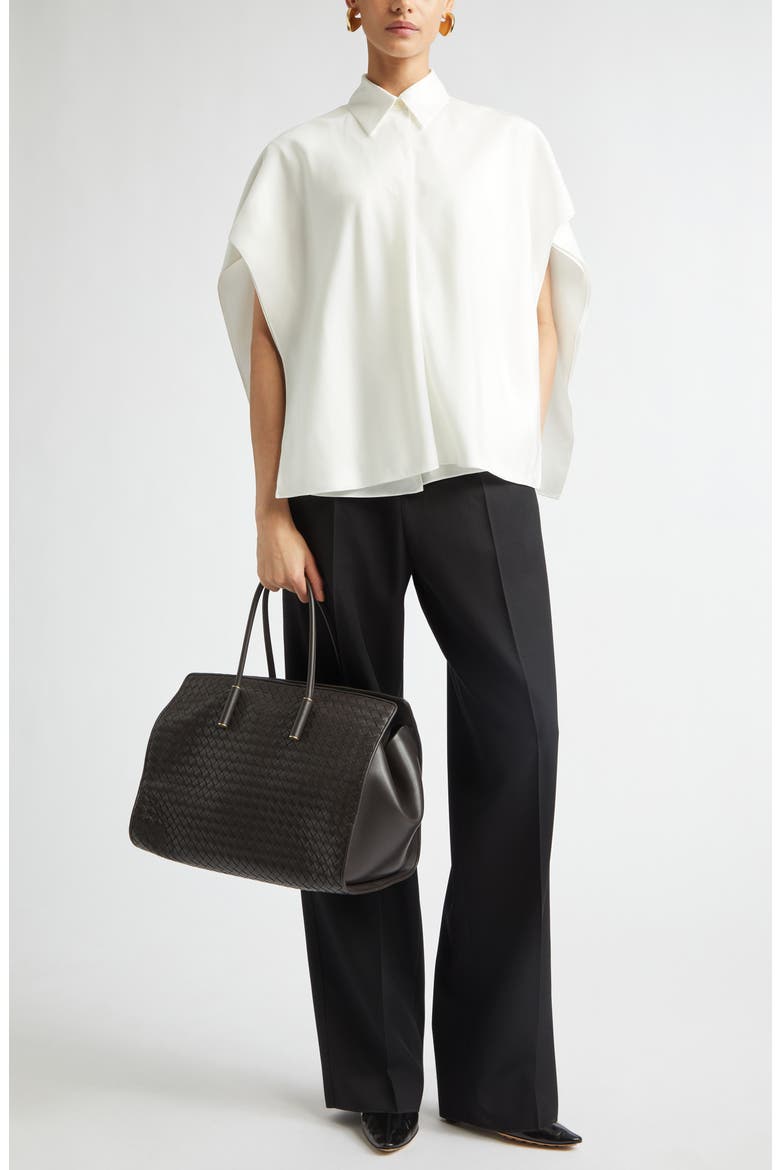Layered Short Sleeve Silk Twill Button-Up Shirt, Alternate, color, 9000 WHITE