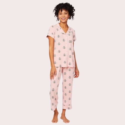 The Cat's Pajamas Pima Knit Cropped Pajama Set In Pink