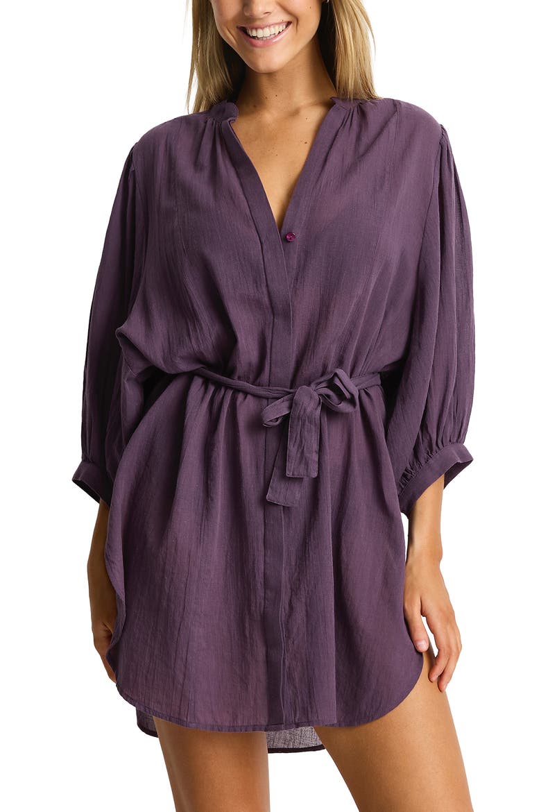 Boho Cover-Up Shirt, Main, color, BLACKBERRY