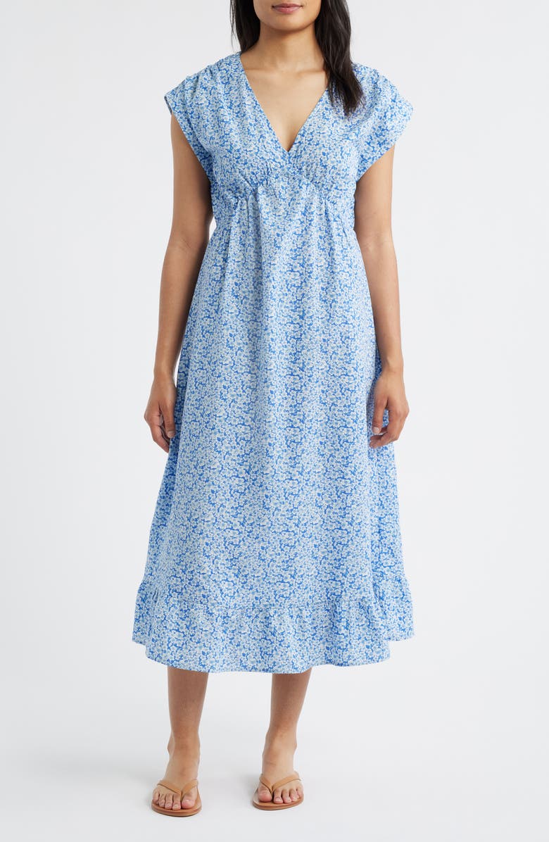 Bobeau Floral Print Midi Dress, Main, color, Blue Floral Combo