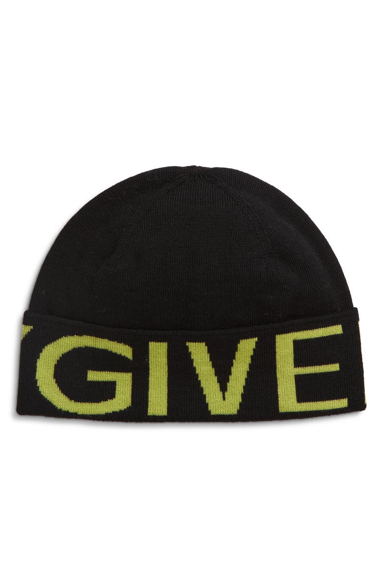 Givenchy Intarsia Wool Beanie, Main, color, Black/Apple Green