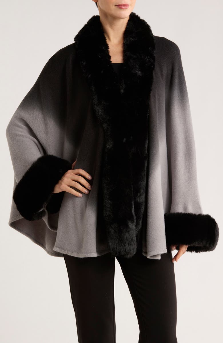 PATRIZIA LUCA Ombré Faux Fur Cape, Main, color, Black
