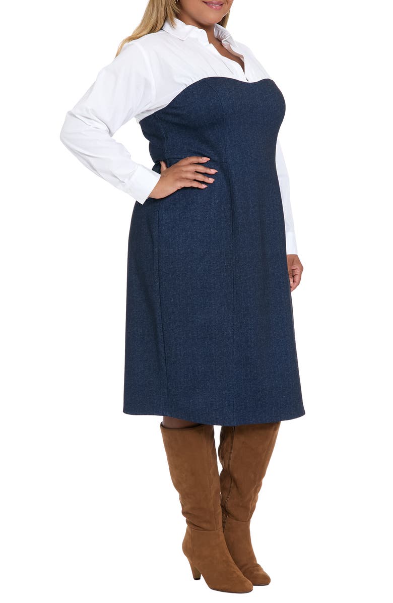 London Times Long Sleeve Twofer Denim Sheath Dress, Alternate, color, Denim