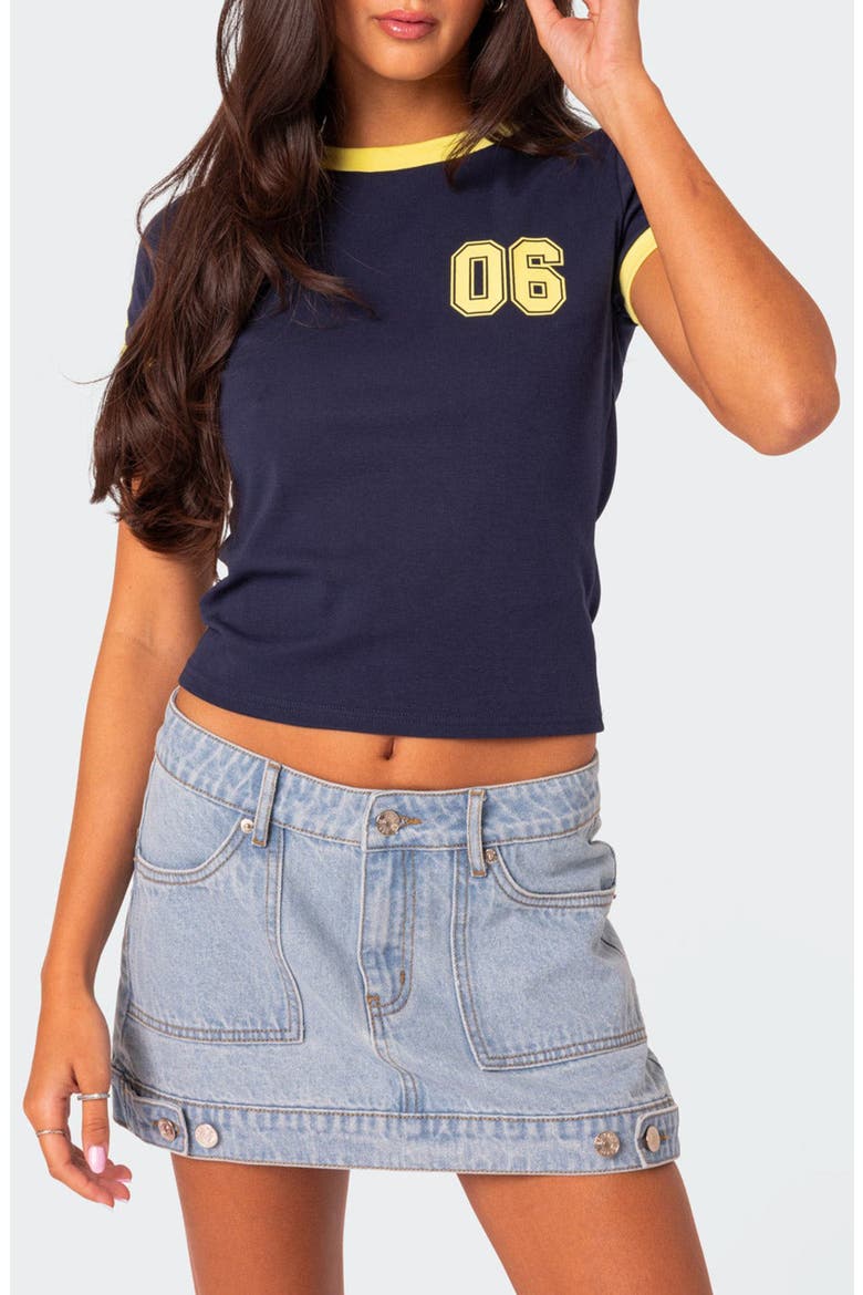 Kassidy Contrast Stretch Cotton Graphic Ringer T-Shirt, Main, color, NAVY