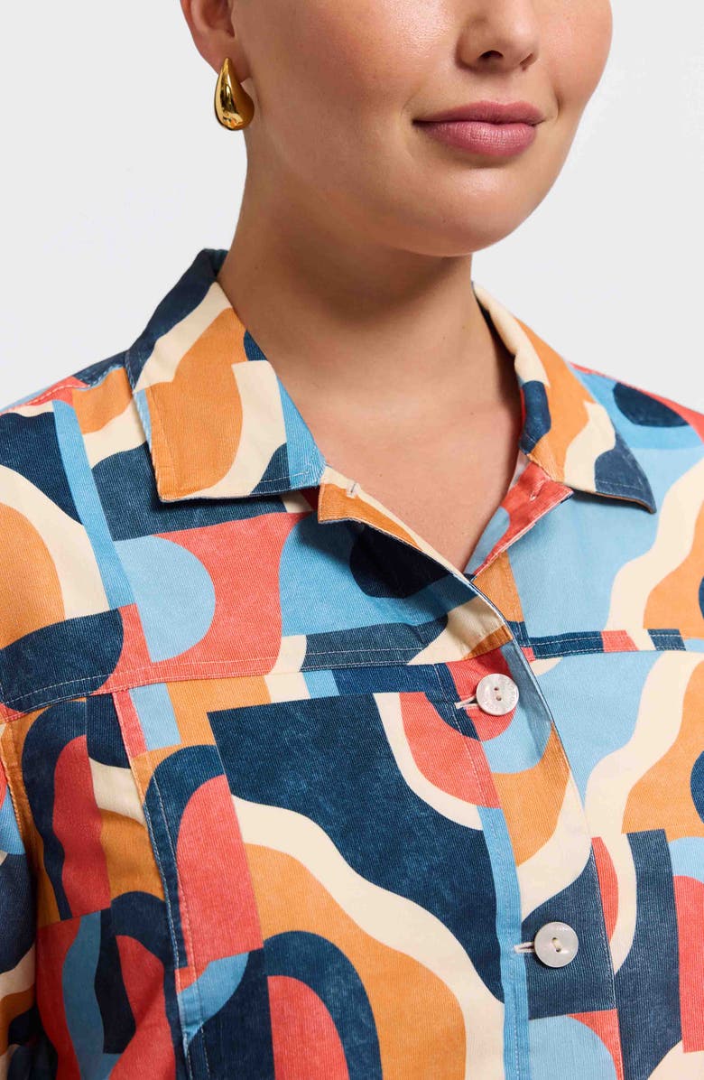 Foxcroft Thelma Geo Print Cotton Corduroy Shirt Jacket, Alternate, color, Beige