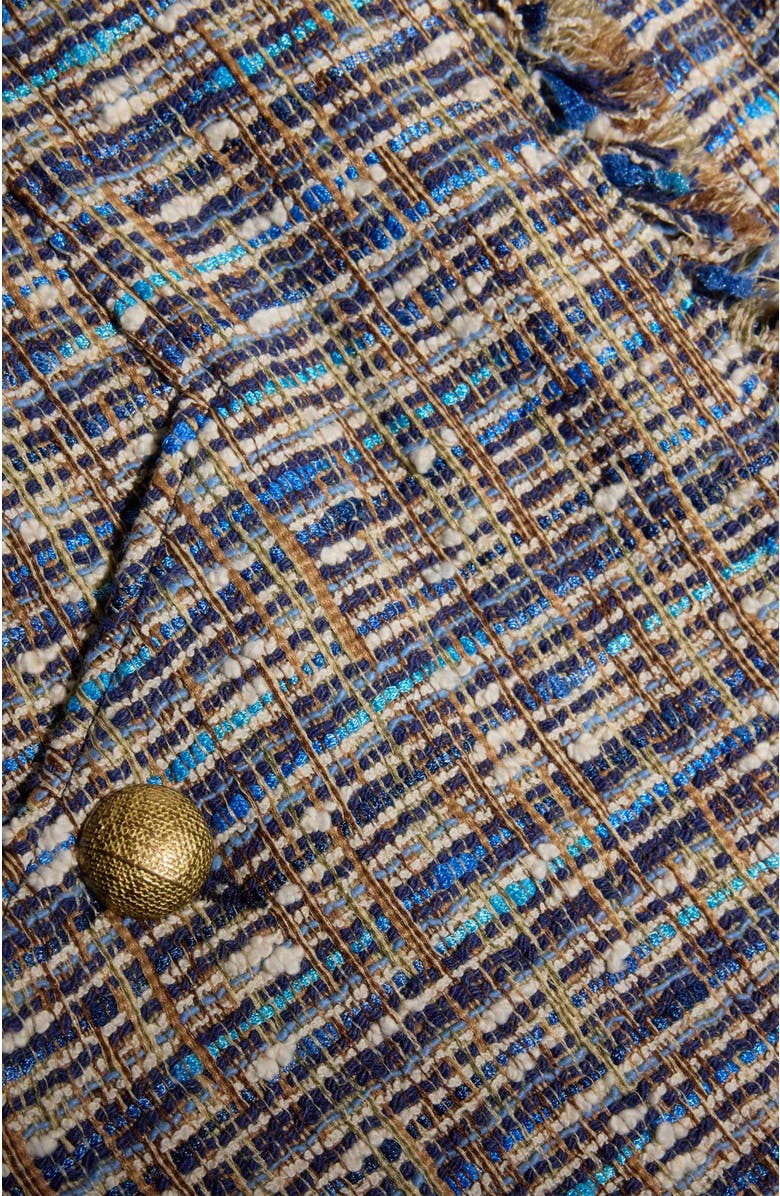 Santorelli Nisha Short Sleeve Midi Sheath Tweed Dress, Alternate, color, Indigo