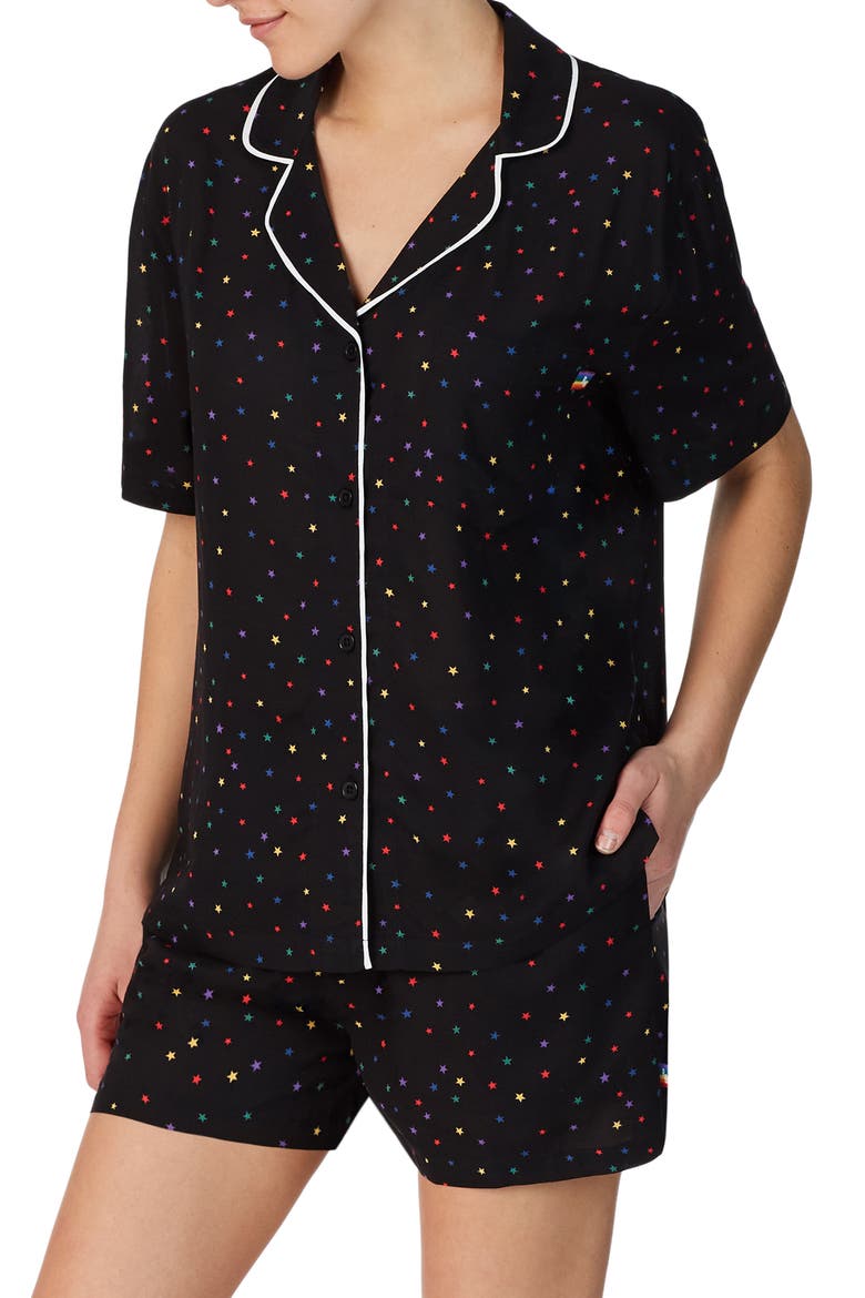 Gender Inclusive Love Wins Rainbow Short Pajamas (Nordstrom Exclusive), Main, color, BLACK MULTI STAR