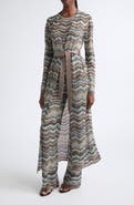 Missoni Belted Sequin Metallic Zigzag Stripe Maxi Cardigan