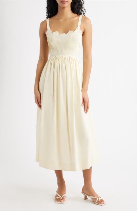 Embroidered Sleeveless Cotton Midi Dress