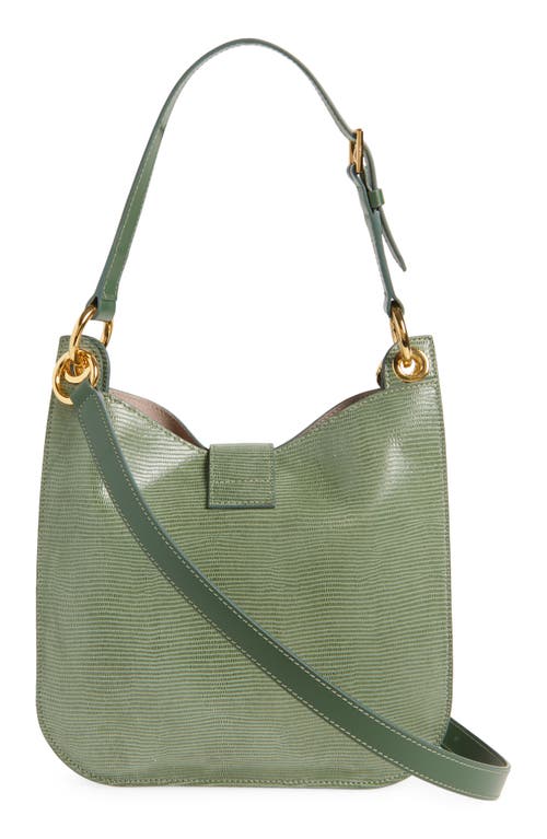 Tom Ford Small Tara Lizard Embossed Leather Top Handle Bag In Laurel Green