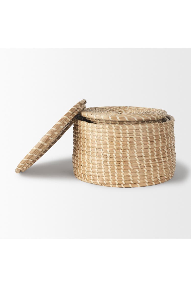 Kailini Set of Nesting Seagrass and Palm Leaf Boxes, Alternate, color, Brown