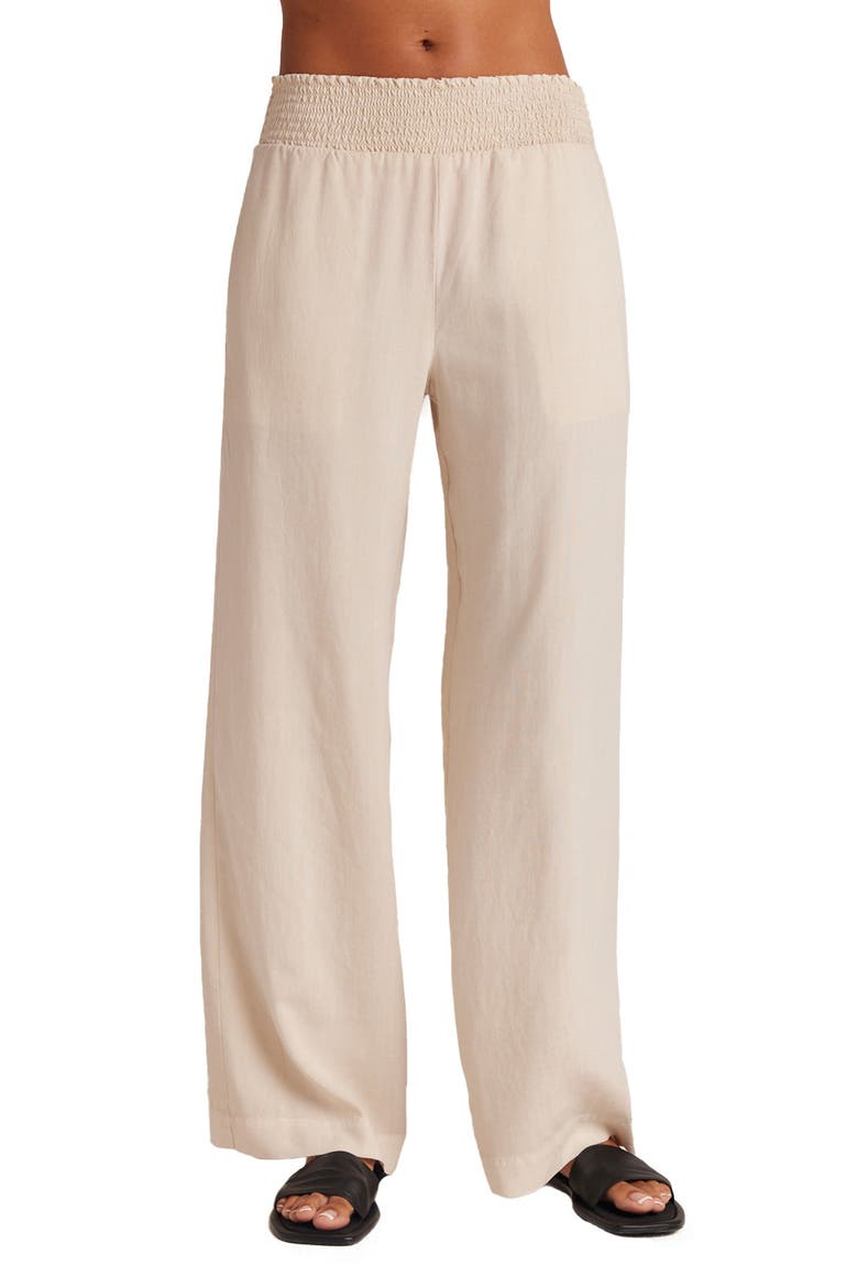 Smock Waist Wide Leg Pants, Main, color, WHITE/ SAND/ BLACK