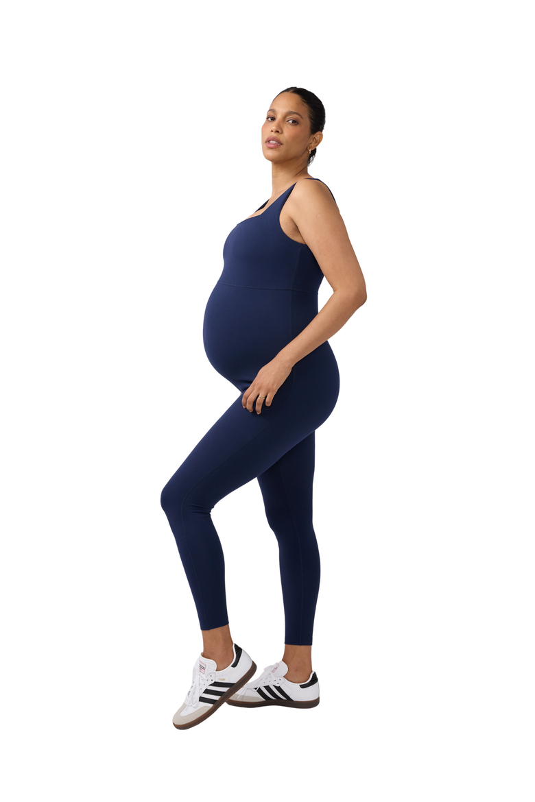 Sleeveless Long Knit Maternity Nursing Unitard, Alternate, color, Navy
