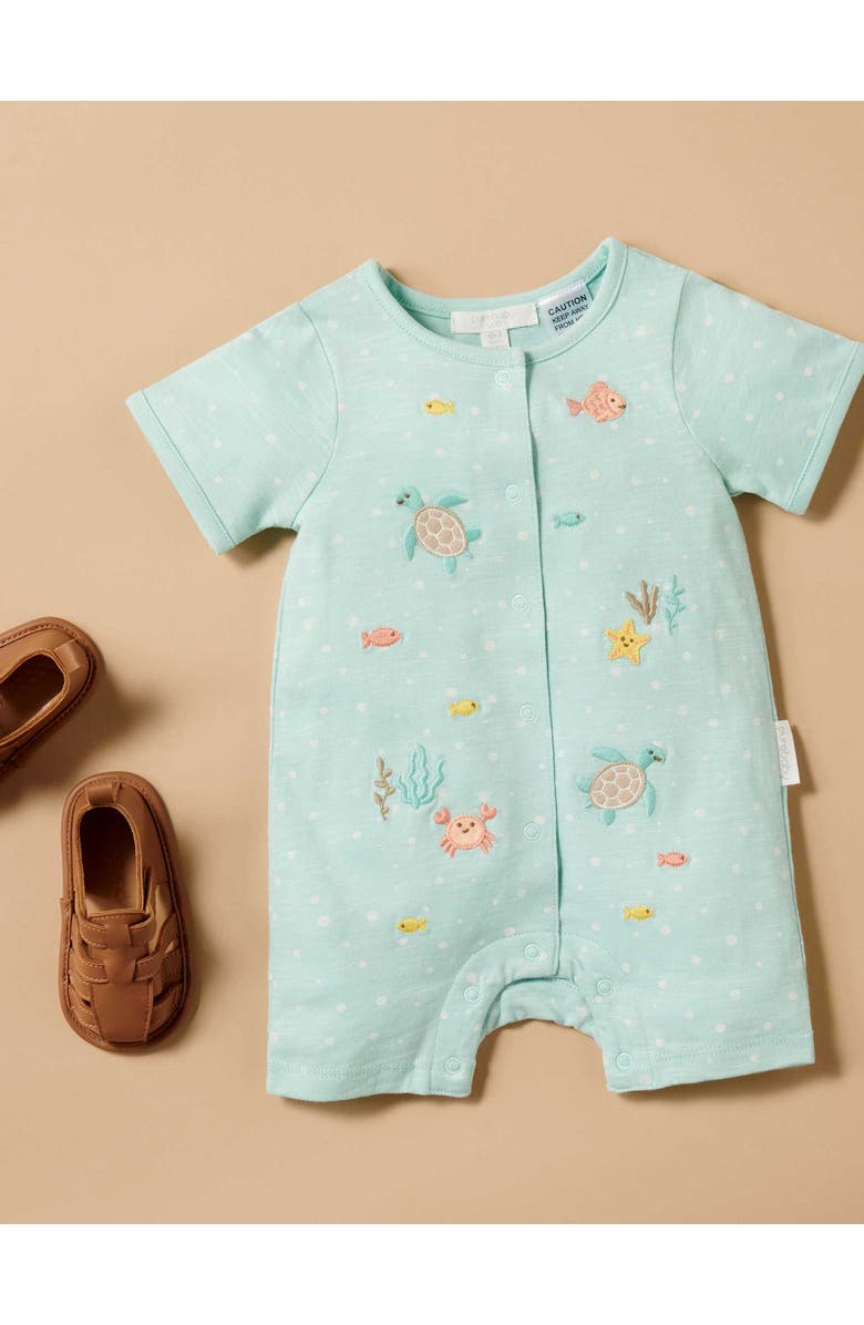 Purebaby Under the Sea Short Button Up Romper, Alternate, color, Seafoam Bubbles Print