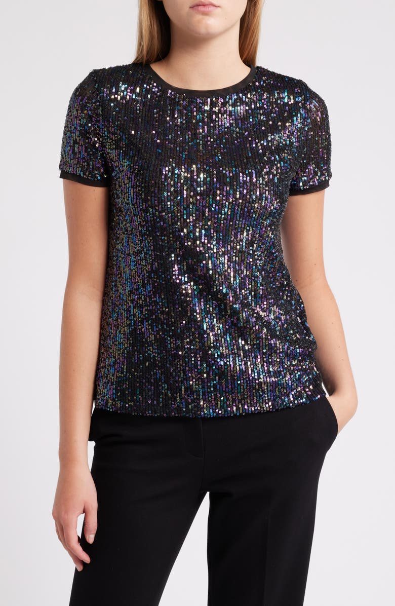 Anne Klein Iridescent Sequin Mesh Top, Main, color,