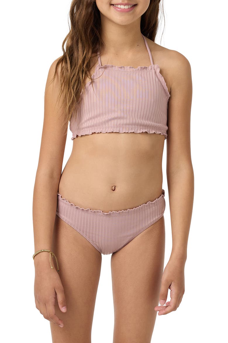 Kids' Shore Break Rib Ruffle Two-Piece Swimsuit, Main, color, ORCHID