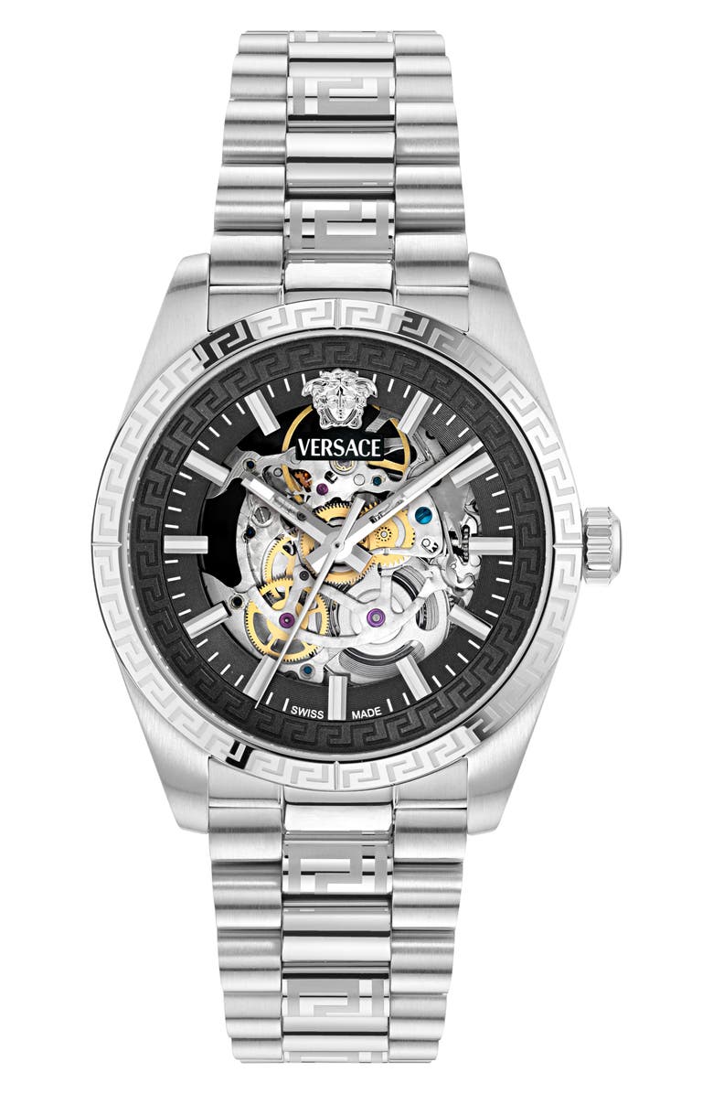 Versace Millenyium Limited Edition Skeleton Automatic Bracelet Watch, 40mm, Main, color, 