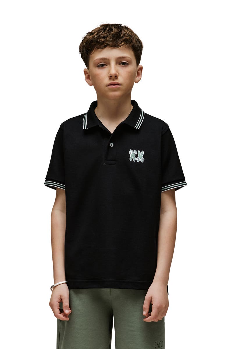 Psycho Bunny Kids' Archive Neon Bunny Cotton Polo, Alternate, color, Black