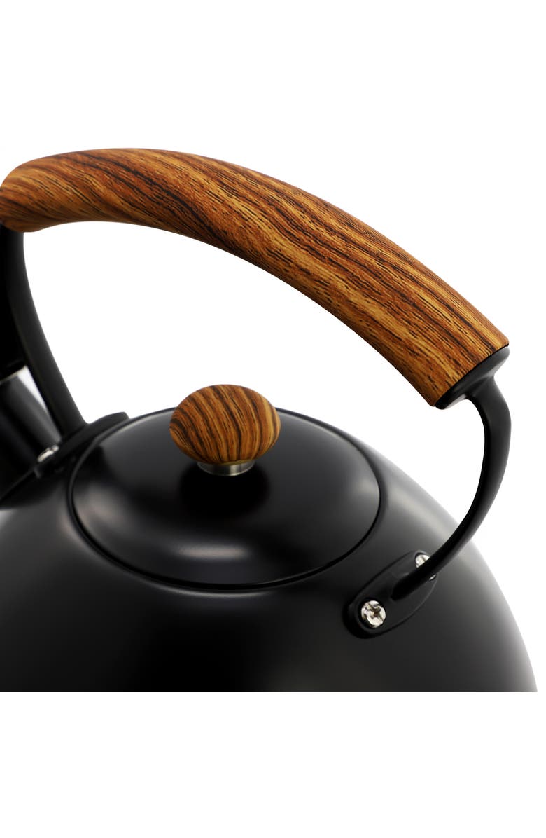 Megachef 3.2 Quart Whistling Tea Kettle with Wood Grain Nylon Cool Touch Handle, Matte Black, Alternate, color, Matte Black