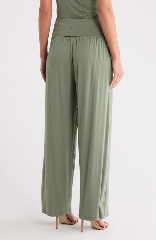 Renee C Folover Waist Jersey Pants In Green