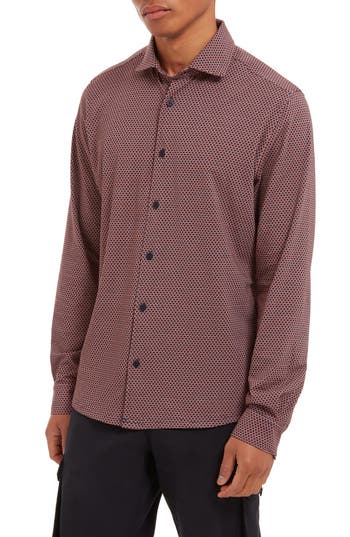 Sealskinz Halvergate Stretch Organic Cotton Button-up Shirt In Navy/red
