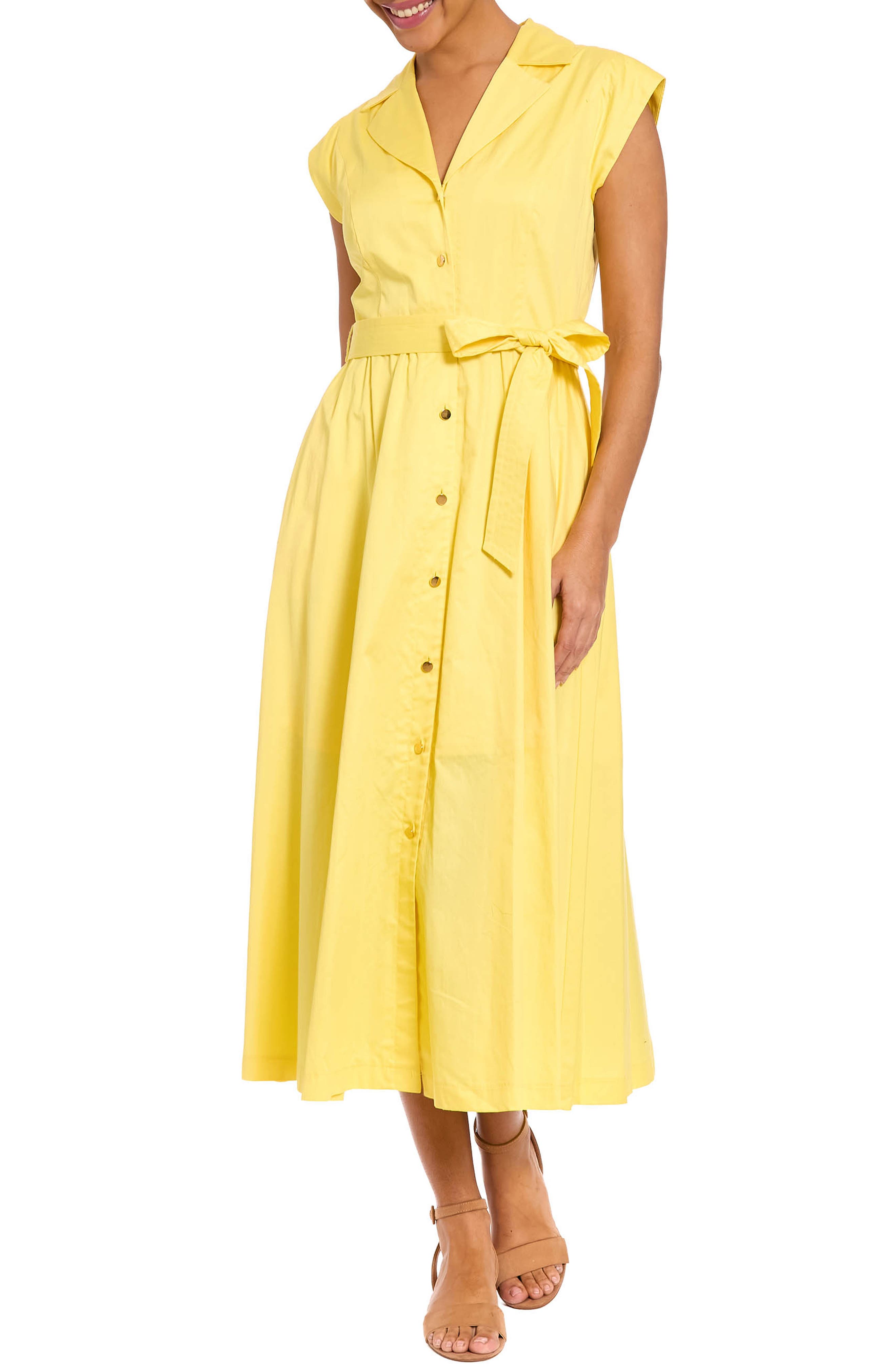 Tie Waist Cap Sleeve Shirtdress