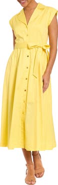 London Times Tie Waist Cap Sleeve Shirtdress