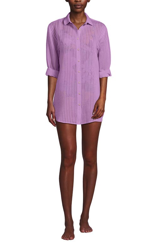 Shop Lands' End Cotton Gauze Button Down Swim Cover-up Shirt Dress In Wild Lilac