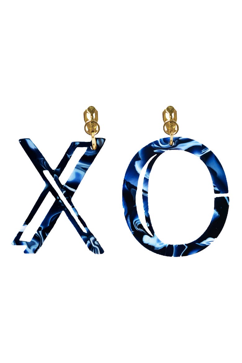 XO Clip-On Earrings, Main, color, BLUE / CLIP-ON