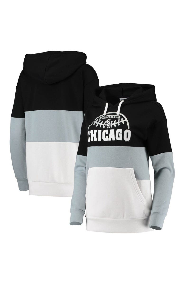 G-III SPORTS BY CARL BANKS Women's G-III Sports by Carl Banks Black/Gray Chicago White Sox Block and Tackle Colorblock Pullover Hoodie, Main, color, Black