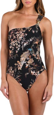 L'AGENCE Karmin Jungle One-Shoulder One-Piece Swimsuit