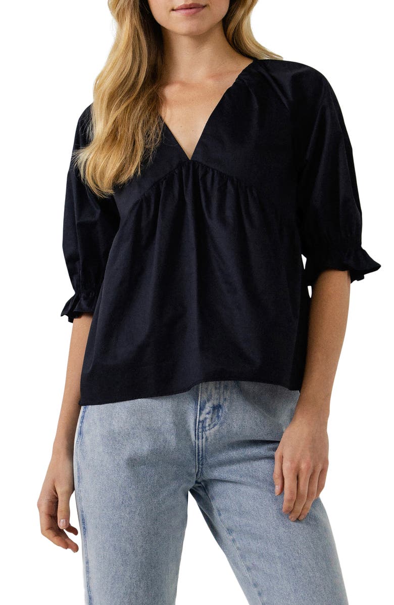 English Factory Puff Sleeve Cotton Blouse, Alternate, color, 