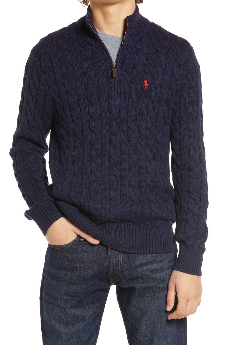 Polo Ralph Lauren Men's Cable Knit Quarter Zip Pullover, Main, color,