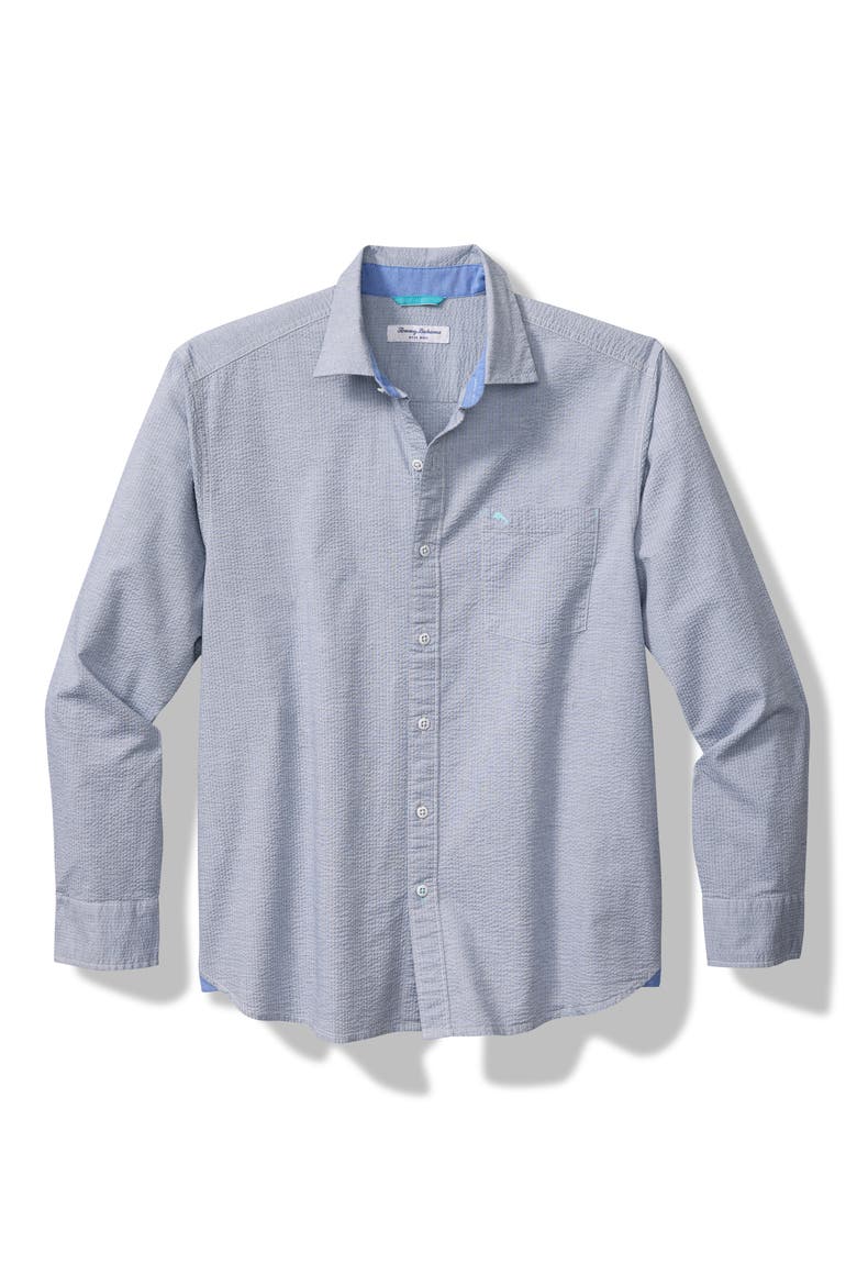 Nova Wave Solid Cotton Stretch Seersucker Button-Up Shirt, Main, color, CHAMBRAY BLUE
