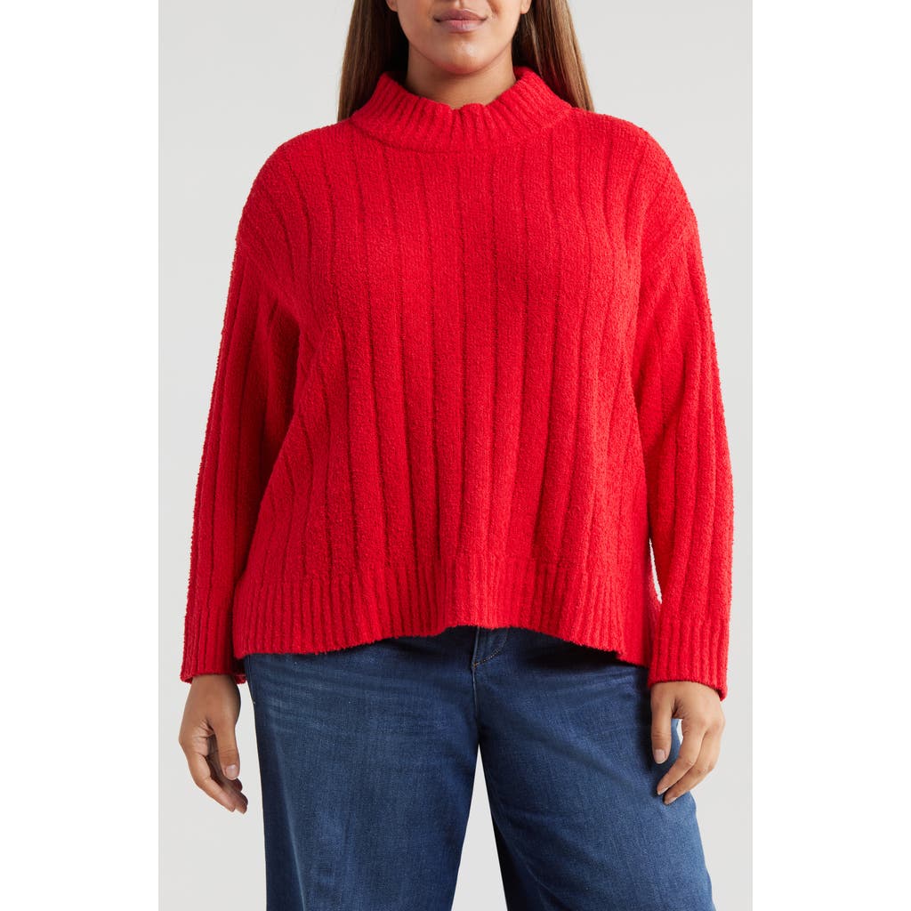 Eileen Fisher Rib Mock Neck Sweater In Red Poppy