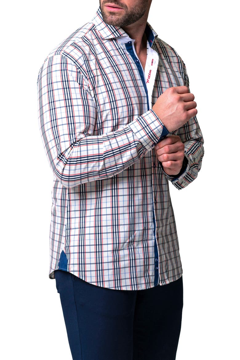 Einstein Plaid Egyptian Cotton Button-Up Shirt, Alternate, color, WHITE