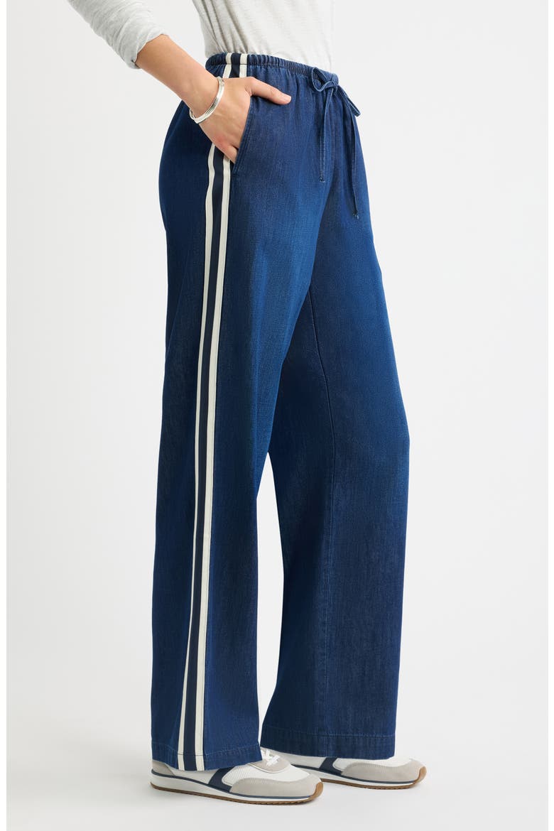Drawstring Wide Leg Chambray Pants, Alternate, color, DARK WASH