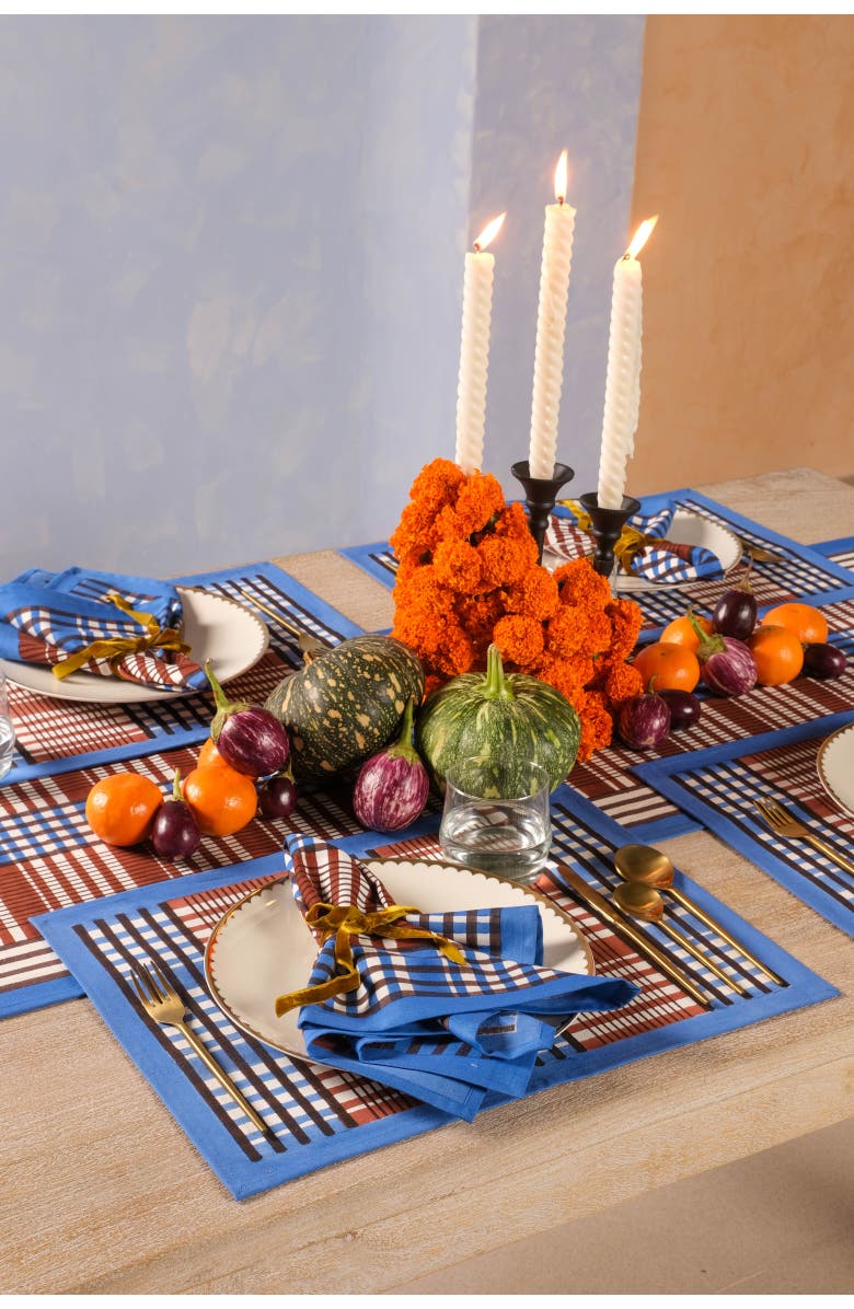 Inner Child Shetland Plaid Blockprint Napkins - Set of 4, Alternate, color, Brown