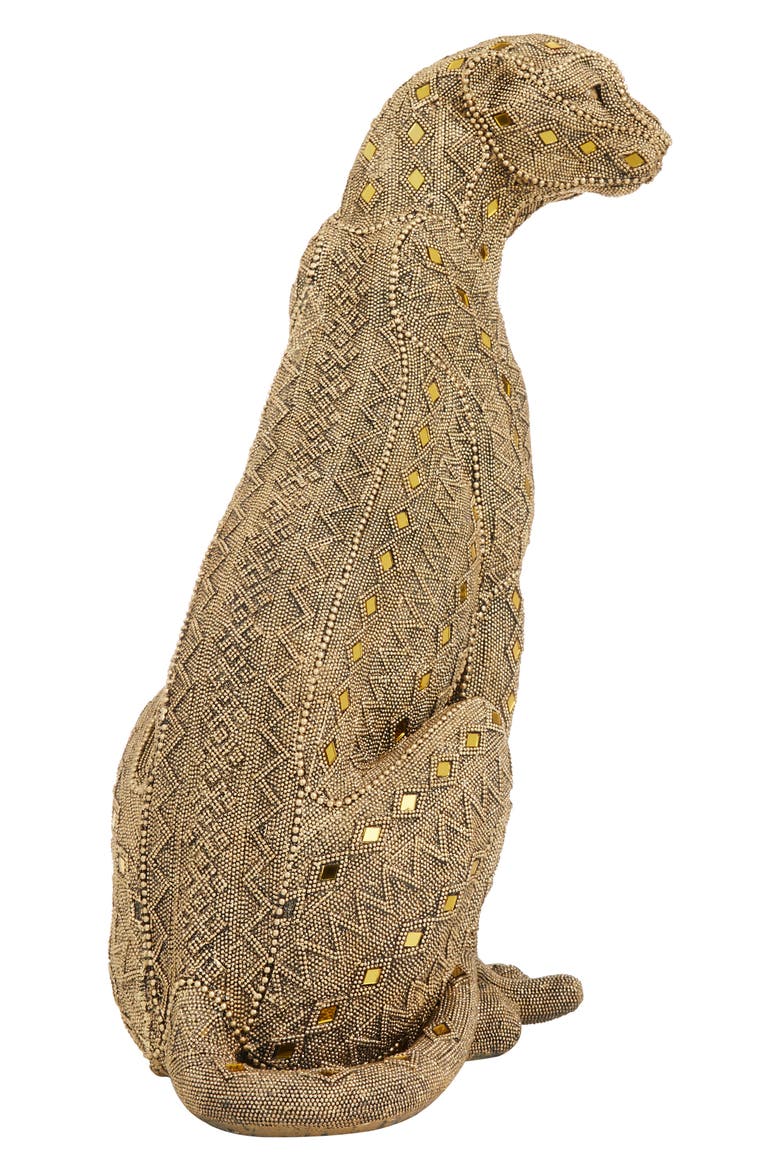 Goldtone Polystone Glam Leopard Sculpture with Diamond Shaped Mirrored Accent, Alternate, color, GOLD