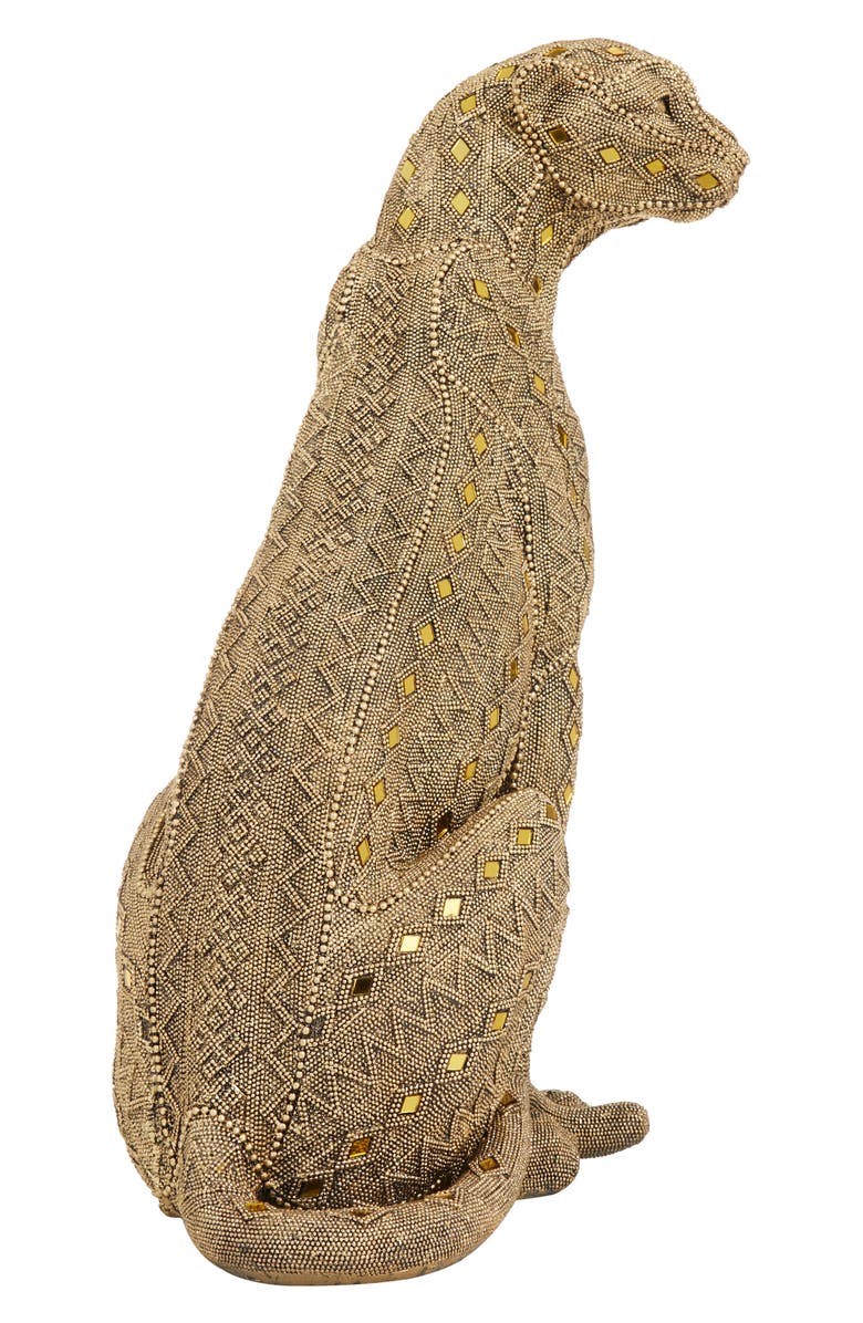 COSMO BY COSMOPOLITAN Goldtone Polystone Glam Leopard Sculpture with Diamond Shaped Mirrored Accent, Alternate, color, 
