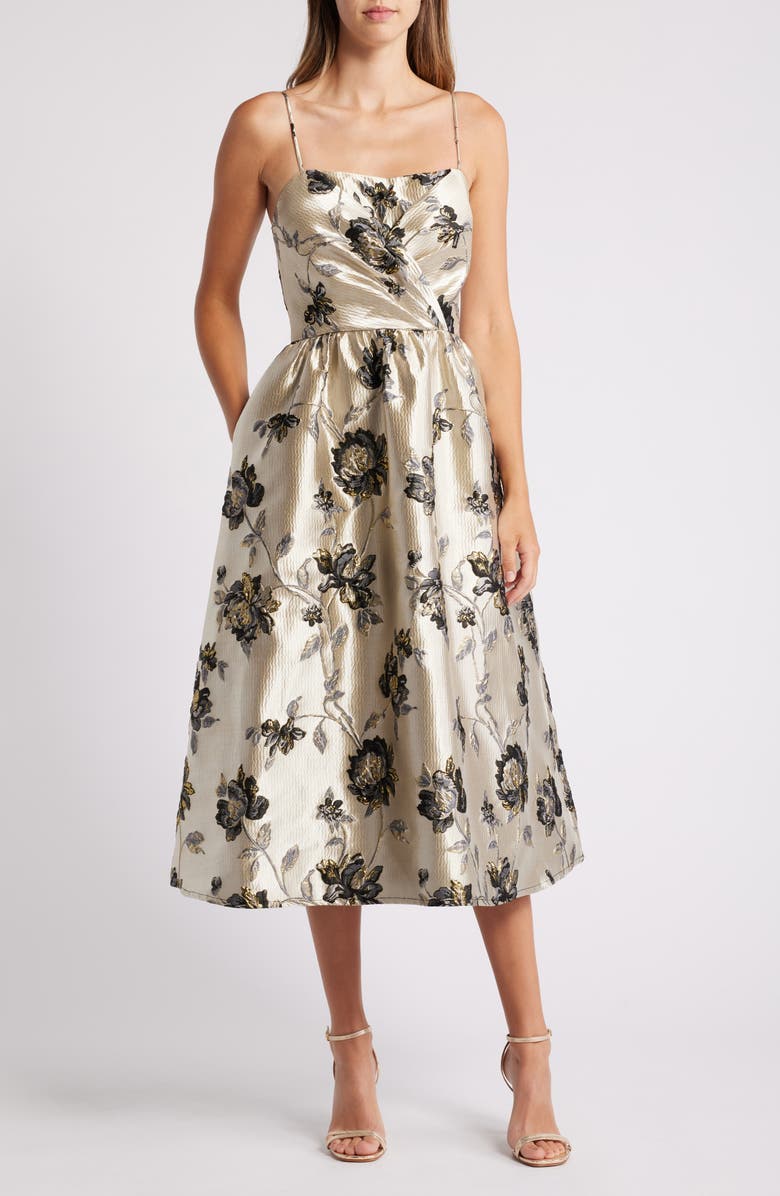 Julia Jordan Metallic Floral Brocade Cocktail Dress, Main, color, 