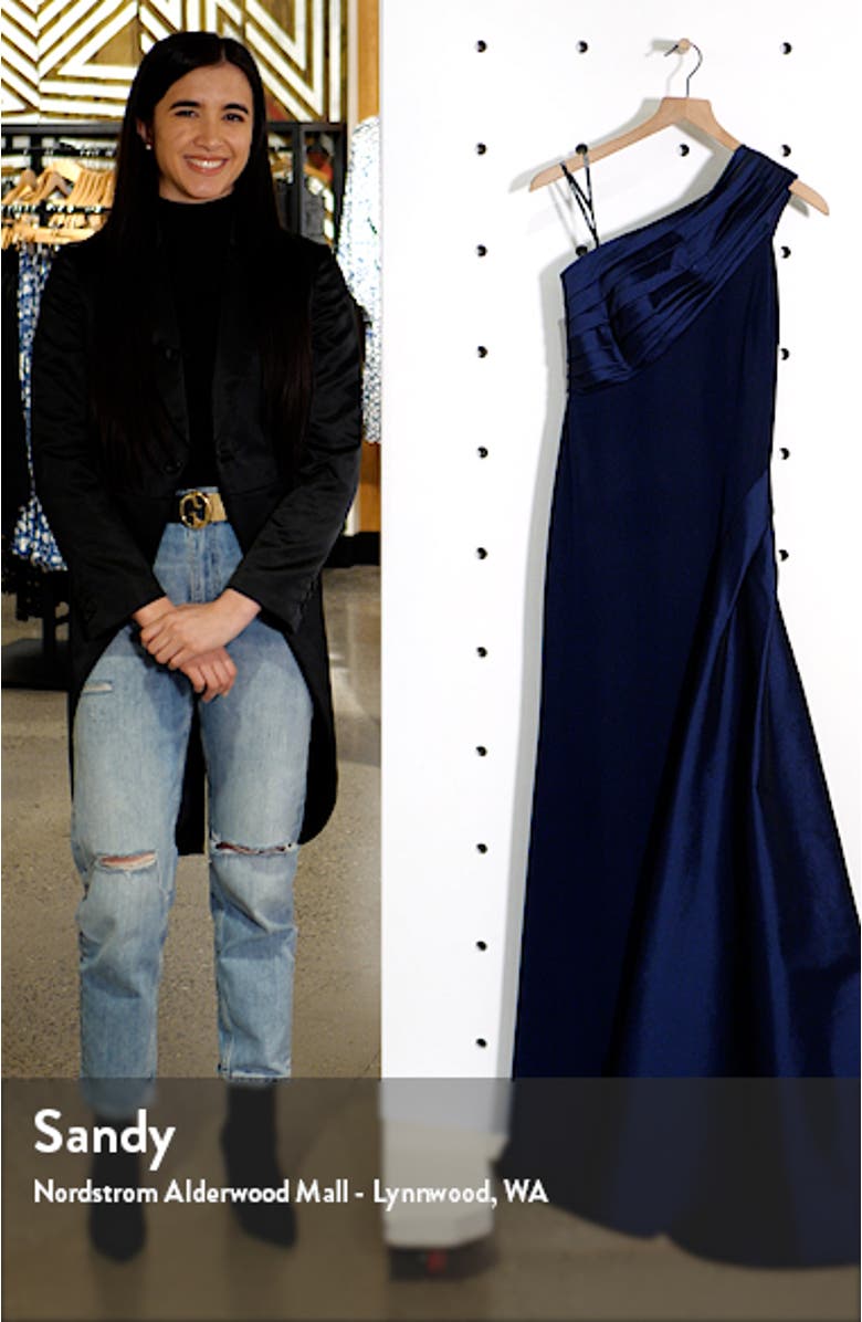 Taffeta Detail One-Shoulder Crepe Gown, sales video thumbnail