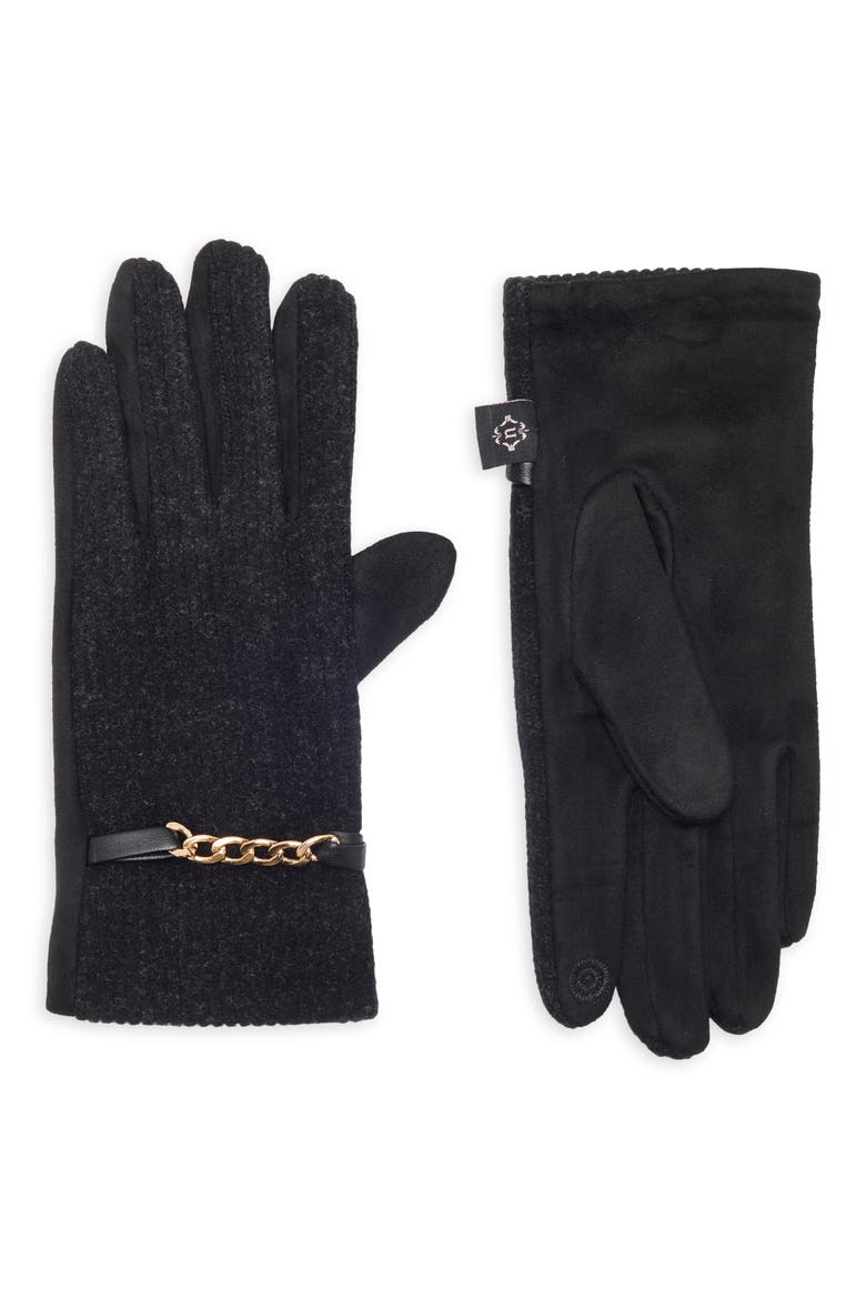 Chain Detail Tech Gloves, Main, color, BLACK