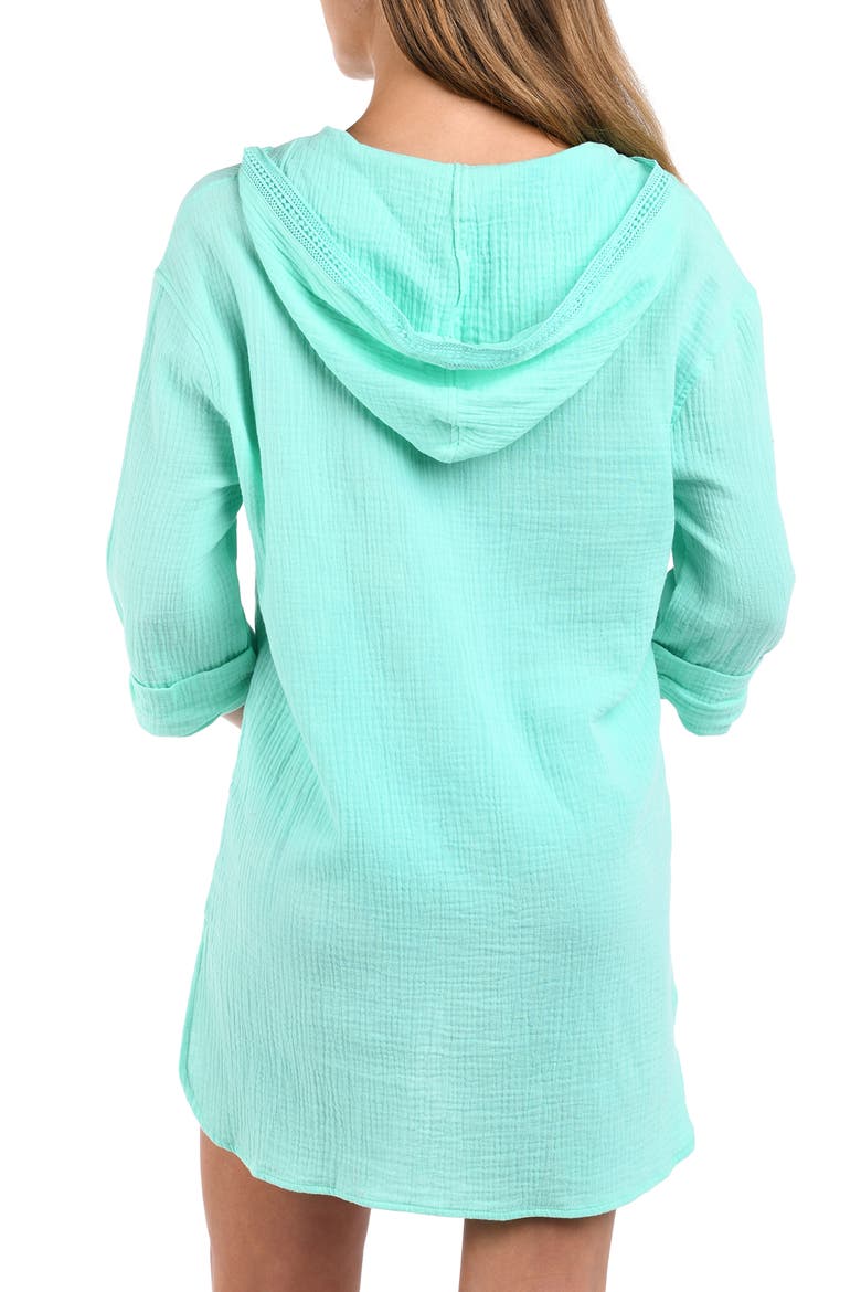 Hooded Cotton Gauze Cover-Up Tunic, Alternate, color, SEABREEZE