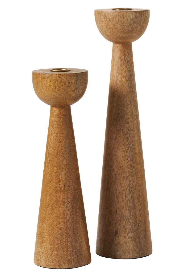 Set of 2 Mango Wood Candle Holders, Main, color, BROWN