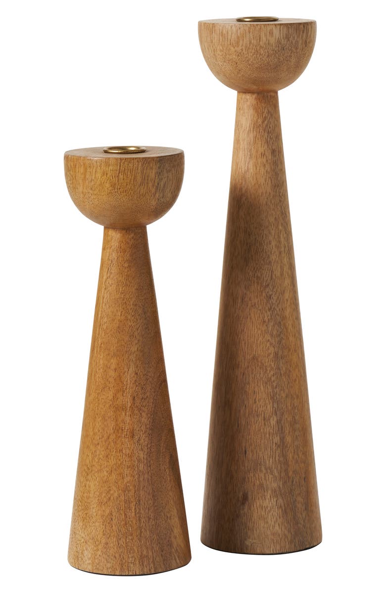 Renwil Set of 2 Mango Wood Candle Holders, Main, color, Brown